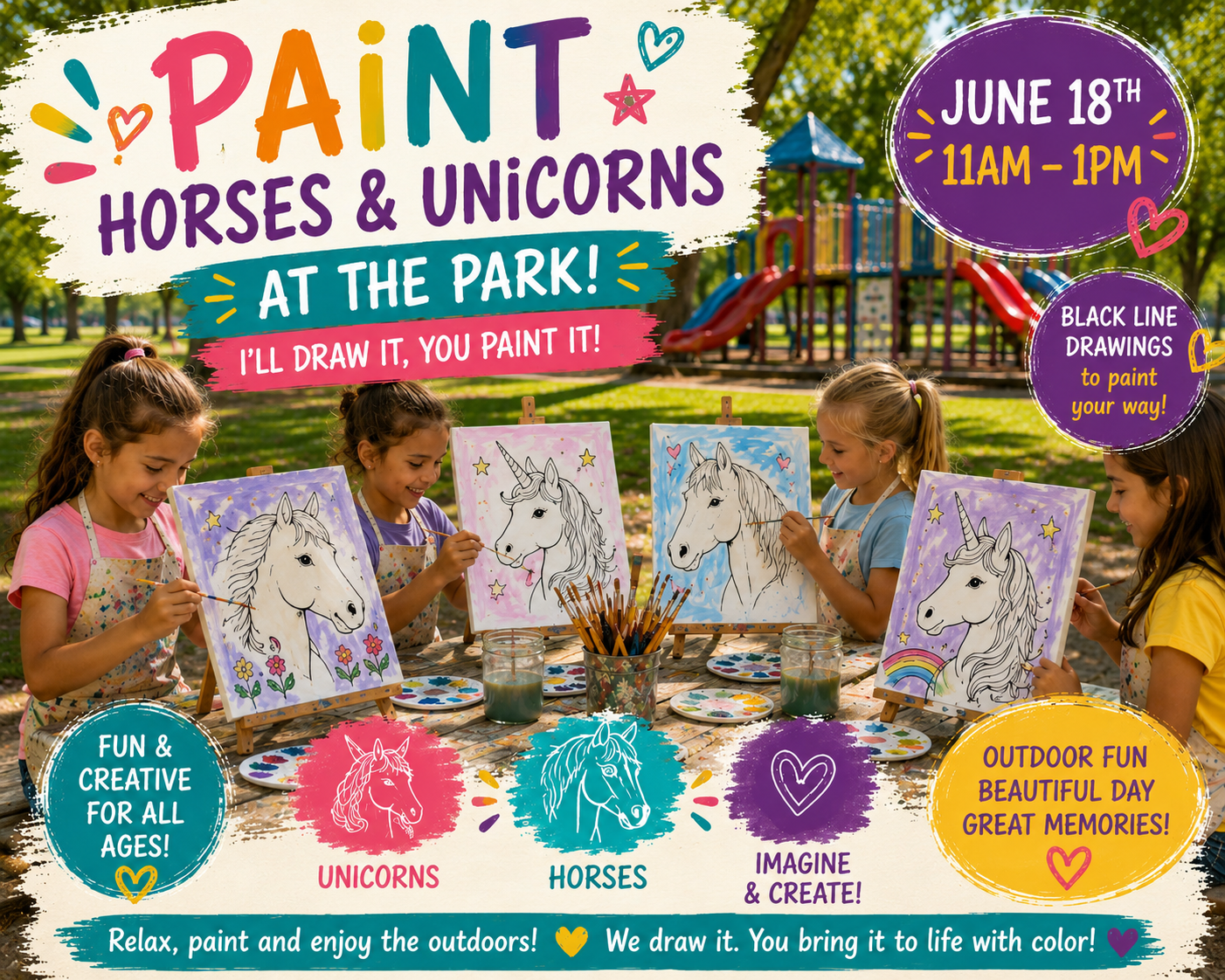 6/18 Kids Paint Horses & Unicorns at the Park